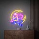 zwei Katzen auf Halbmond LED-Neonschild Wohnzimmer Schlafzimmer