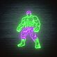 Großes LED Neonschild mit kraftvollem Muskelmann im grünen Neon Design als moderne Wanddekoration für Fitnessraum Home Gym Studio oder Männerzimmer