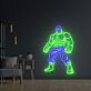 Großes LED Neonschild mit kraftvollem Muskelmann im grünen Neon Design als moderne Wanddekoration für Fitnessraum Home Gym Studio oder Männerzimmer