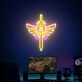 Abstraktes LED Neonschild mit Schwertsymbol und Flügelmotiv für Gaming Zimmer und moderne Wanddekoration
