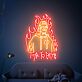 Abstraktes LED Neonschild mit stilisierter Figur und Flammenmotiv für modernes Interior und kreative Wanddekoration