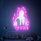 Abstraktes LED Neonschild mit stilisierter Figur und Flammenmotiv für modernes Interior und kreative Wanddekoration