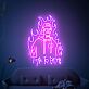 Abstraktes LED Neonschild mit stilisierter Figur und Flammenmotiv für modernes Interior und kreative Wanddekoration