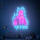 Abstraktes LED Neonschild mit stilisierter Figur und Flammenmotiv für modernes Interior und kreative Wanddekoration