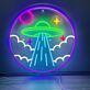 UFO mit Wolken und Planeten LED-Neonschild Wohnzimmer Gamingzimmer