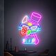 Katze mit Zylinder und Rose LED-Neonschild Wohnzimmer Bar