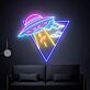 UFO mit Straße und Wolken LED-Neonschild für Wohnzimmer Gamingzimmer