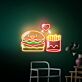 Hamburger und Pommes mit Herzsymbol LED-Neonschild für Restaurant Imbiss