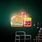 Hamburger und Pommes mit Herzsymbol LED-Neonschild für Restaurant Imbiss