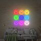 Neun Smileys im Raster als LED-Neonschild