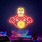 LED Neonschild mit abstrakter gepanzerter Figur und leuchtendem Energiekern für Gaming Setup und moderne Wanddekoration