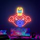 LED Neonschild mit abstrakter gepanzerter Figur und leuchtendem Energiekern für Gaming Setup und moderne Wanddekoration