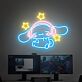 niedlicher Hund mit Kopfhörern und Sternen LED-Neonschild Gaming Zimmer