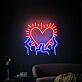 Menschen halten leuchtendes Herz LED-Neonschild Wohnzimmer Lounge