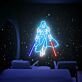 Futuristisches LED Neonschild mit mysteriöser Krieger Figur und Energie Schwertern