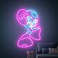 Retro Gaming LED Neonschild mit futurischer Roboter Figur im Action Stil