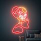 Retro Gaming LED Neonschild mit futurischer Roboter Figur im Action Stil