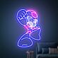Retro Gaming LED Neonschild mit futurischer Roboter Figur im Action Stil