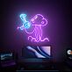 Futuristisches LED Neonschild mit Qualle und Teleskop Motiv im minimalistischen Space Design