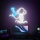 Futuristisches LED Neonschild mit Qualle und Teleskop Motiv im minimalistischen Space Design