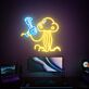 Futuristisches LED Neonschild mit Qualle und Teleskop Motiv im minimalistischen Space Design