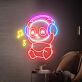 Panda mit Kopfhörern und Musiknoten LED-Neonschild