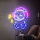 Panda mit Kopfhörern und Musiknoten LED-Neonschild