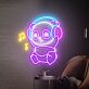 Panda mit Kopfhörern und Musiknoten LED-Neonschild