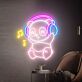 Panda mit Kopfhörern und Musiknoten LED-Neonschild