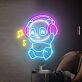 Panda mit Kopfhörern und Musiknoten LED-Neonschild