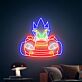 Dynamisches LED Neonschild mit abstrakter Comic Rennfigur und Sportwagen Motiv für modernes Gaming Zimmer und kreative Wanddekoration