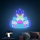 Dynamisches LED Neonschild mit abstrakter Comic Rennfigur und Sportwagen Motiv für modernes Gaming Zimmer und kreative Wanddekoration