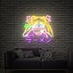 Verspieltes LED Neonschild mit abstrakter Anime Cartoon Figur und Ramen Motiv für gemütliche Wohnräume und kreative Wanddekoration