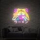 Verspieltes LED Neonschild mit abstrakter Anime Cartoon Figur und Ramen Motiv für gemütliche Wohnräume und kreative Wanddekoration