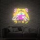 Verspieltes LED Neonschild mit abstrakter Anime Cartoon Figur und Ramen Motiv für gemütliche Wohnräume und kreative Wanddekoration