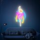 Abstraktes LED Neonschild mit tanzender Cartoon Figur und leuchtenden Linien im Anime Stil für moderne Wanddekoration