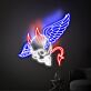 Dunkles LED Neonschild mit geflügeltem Totenkopf und Teufelsmotiv für moderne Wanddekoration im Industrial und Gothic Stil