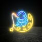 Astronaut LED Neonschild auf dem Mond mit Stern