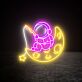 Astronaut LED Neonschild auf dem Mond mit Stern