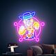 Buntes Neon LED Wandlicht mit stilisierter Western Comic Figur für Wohnzimmer und Spielraum