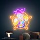 Buntes Neon LED Wandlicht mit stilisierter Western Comic Figur für Wohnzimmer und Spielraum