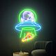 UFO mit Astronaut und Pizzastück LED-Neonschild für Wohnzimmer Bar