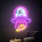 UFO mit Astronaut und Pizzastück LED-Neonschild für Wohnzimmer Bar