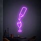 Sektflasche mit Glas LED-Neonschild Bar Wohnzimmer