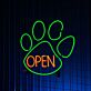 OPEN LED-Neonschild mit Pfotenabdruck für Tiergeschäfte