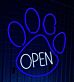 OPEN LED-Neonschild mit Pfotenabdruck für Tiergeschäfte
