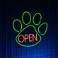 OPEN LED-Neonschild mit Pfotenabdruck für Tiergeschäfte