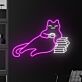 Katze mit Tasse und Bücherstapel LED-Neonschild für Wohnzimmer Leseecke