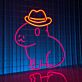 Capybara mit Cowboyhut als LED-Neonschild