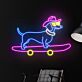 Dackel auf Skateboard mit Cowboyhut LED-Neonschild Wohnzimmer Bar